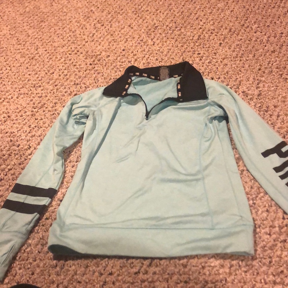 PINK Turquoise half zip pull over